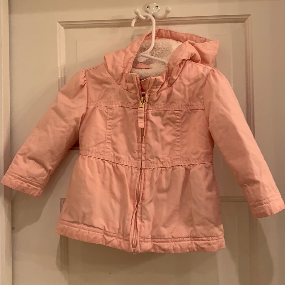 Baby girls pink fleece-lined coat with hood